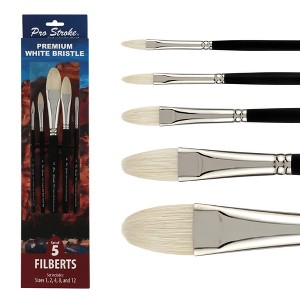 Creative Mark Pro Stroke Premium White Chungking Hog Bristle Artist Paint Brush - Filberts Set of 5 - Natural Bristle Brush w/ Soft Touch Handle for - 1 of 4