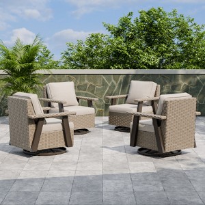 EAGLE PEAK Classic 4-Piece Patio Chair Set, 360° Swivel Rocking Chairs with Thick Cushions, All-Weather Wicker Outdoor Lounge Gliders - 1 of 4