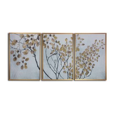 48" x 24" Asian Branches Triptych Floating Framed Wall Canvas Blue - Gallery 57