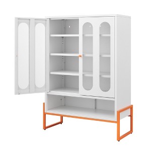 Vynxaria White Mesh Door Shoe Cabinet with Adjustable Partitions - 1 of 4