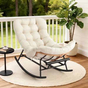 Rocking Chair with Extendable Footrest – Rattan Rocker with Heavy Duty ...