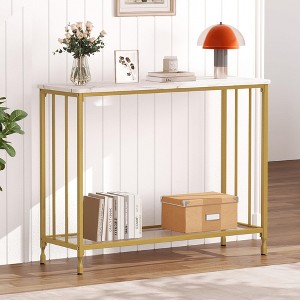 33.5" Narrow Console Table, Small Entryway Table with Glass Shelf and Metal Frame - 1 of 4