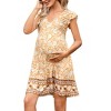 Maternity Dress Ruffle Cap Sleeve Summer V Neck Floral Midi Dress Baby Shower Dress with Pockets - 2 of 4