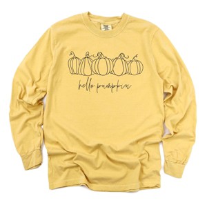 Simply Sage Market Hand Drawn Hello Pumpkin Garment Dyed Long Sleeve - 1 of 4