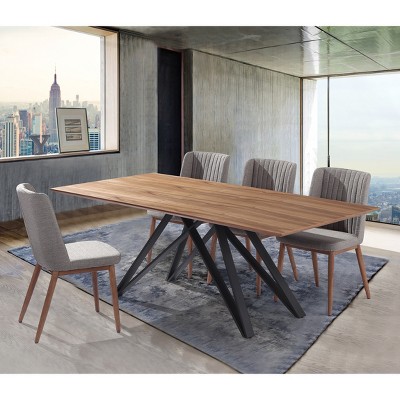 Modena Contemporary Matte Black and Walnut Wood Rectangular Dining Table