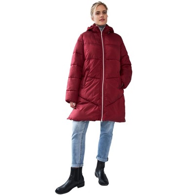 Ellos Women's Plus Size Long Puffer Coat - 4x, Maroon Red : Target
