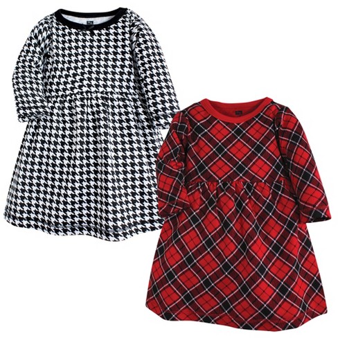 Hudson Baby Infant and Toddler Girl Cotton Dresses, Black Red Plaid, 3-6  Months