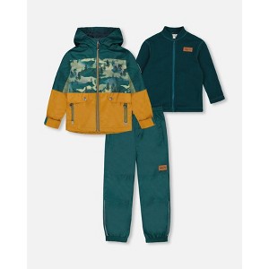 Deux par Deux Boy 3-In-1 Mid-Season Outerwear Set with Colorblock Jacket Forest Green and Orange - 1 of 4