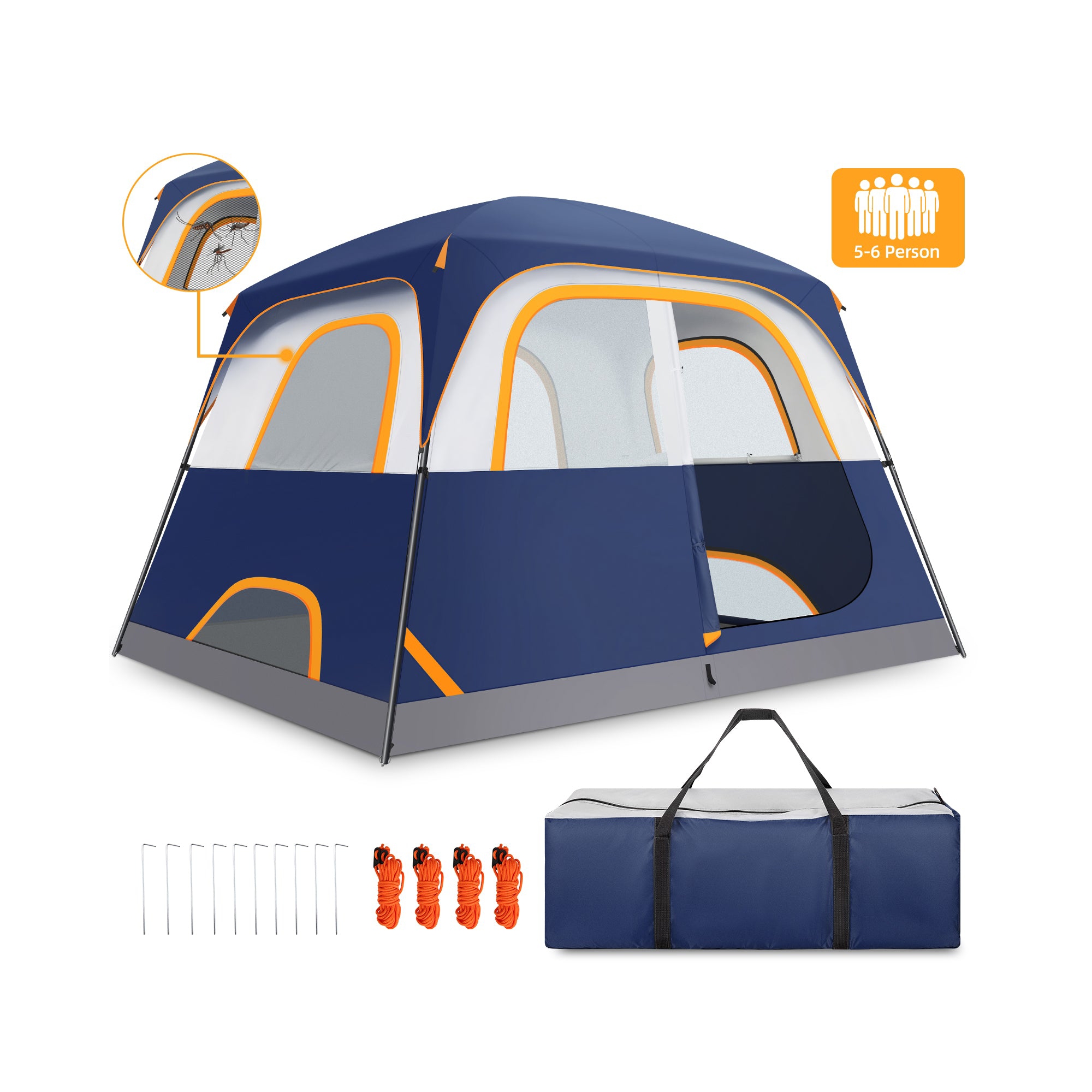 COBIZI 6 Person Camping Tent, Family Camping Tent with Rainfly & Screen Room Dark Blue