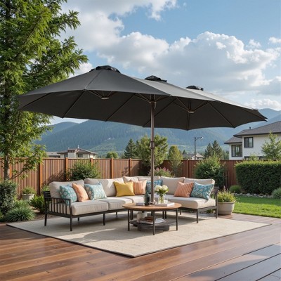 XIZZI 15FT Heavy-Duty Outdoor Market Umbrella W/Sandbags, Patio All-Weather Sandbag Umbrella (Standard/Upgraded/Flagship) - Dark Gray/Khaki/Dark Blue