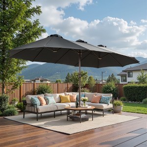 XIZZI 15FT Heavy-Duty Outdoor Market Umbrella W/Sandbags, Patio All-Weather Sandbag Umbrella (Standard/Upgraded/Flagship) - Dark Gray/Khaki/Dark Blue - 1 of 4