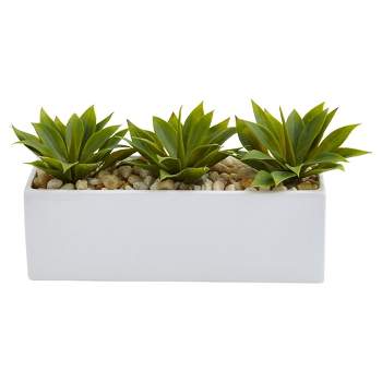 Agave Succulent in Rectangular Planter - Nearly Natural