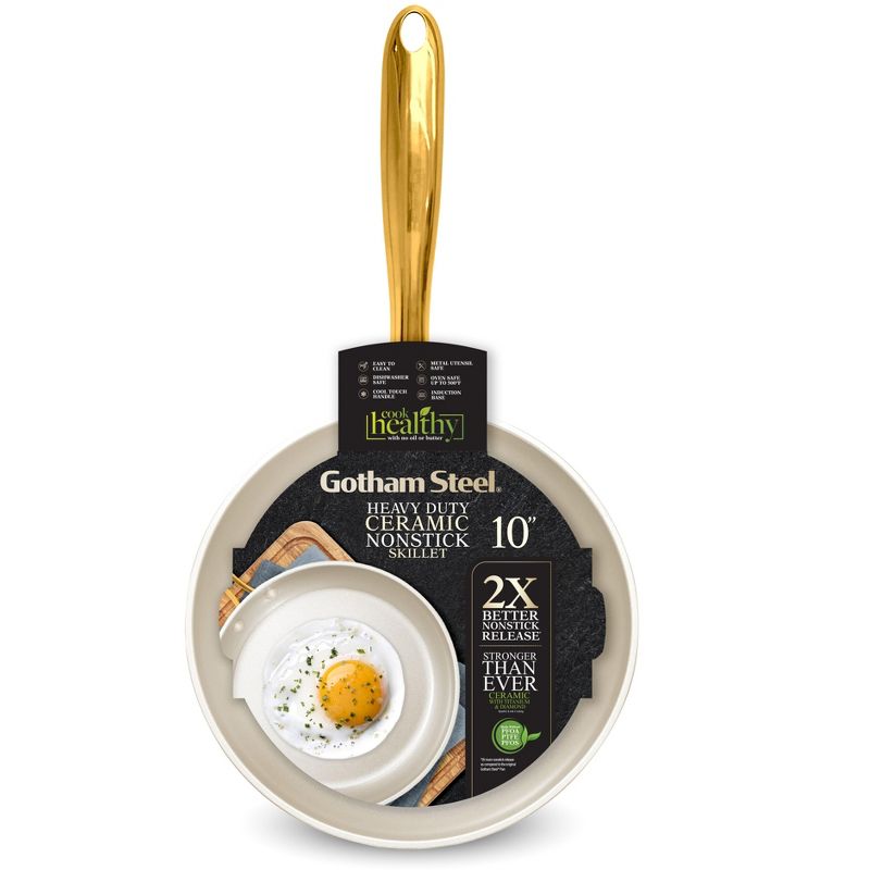 Gotham Steel Cream 10'' Ultra Nonstick Ceramic Fry Pan with Gold Stay Cool Handle, 2 of 9