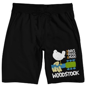 Woodstock Bird and Guitar Logo Men's Black Lounge Shorts - 1 of 4