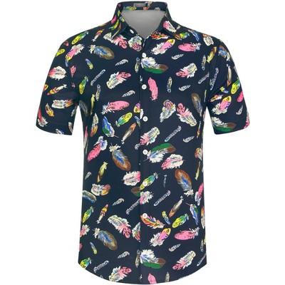 Lars Amadeus Men's Hawaiian Summer Printed Short Sleeves Casual Button Down Beach Shirt