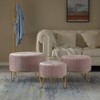 Fabulaxe Round Velvet Ottoman Stool Raised with Hairpin Gold Base - 4 of 4
