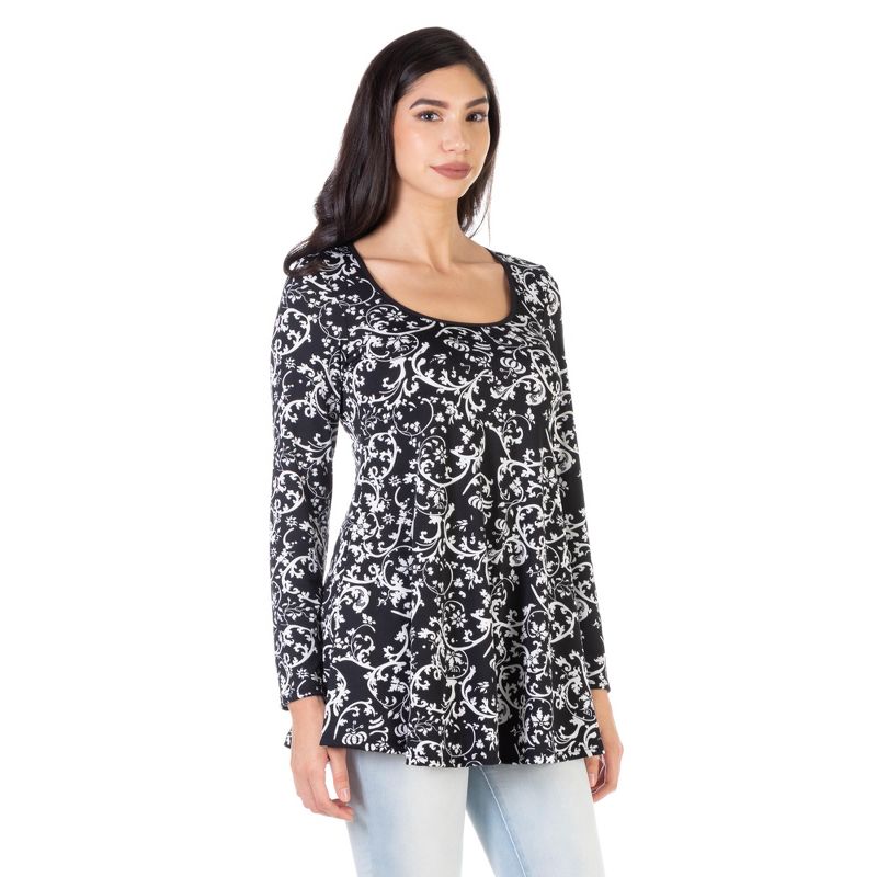 24seven Comfort Apparel Womens Floral Black Long Sleeve Tunic Top, 2 of 5