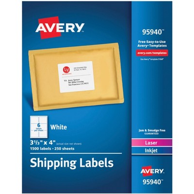 Avery 95940 Shipping Labels, 3-1/3 x 4 Inches, White, pk of 1,500