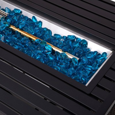 Black and Espresso Wicker Gas Fire Pit Table with Steel Top