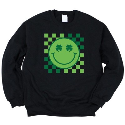 Simply Sage Market Women's Graphic Sweatshirt Clover Eyes Smiley St. Patrick's Day