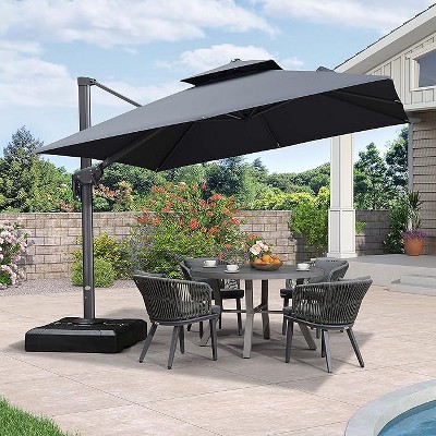 PURPLE LEAF Cantilever Outdoor Umbrella with Base Large Patio Hanging Double Top Square Offset Umbrella 360° Rotation