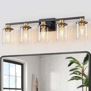 YANSUN 34 in. 5-Light Black and Gold Bathroom Vanity Light Fixture with Clear Glass Shades for Over Mirror - 1 of 1