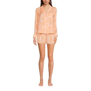 Lands' End Women's Plus Size Matte Satin 2 Piece Pajama Set - Long Sleeve Top and Shorts - 1 of 4