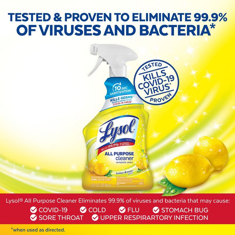 Lysol Lemon Breeze Scented All Purpose Cleaner &#38; Disinfectant Spray - 32oz, 3 of 10