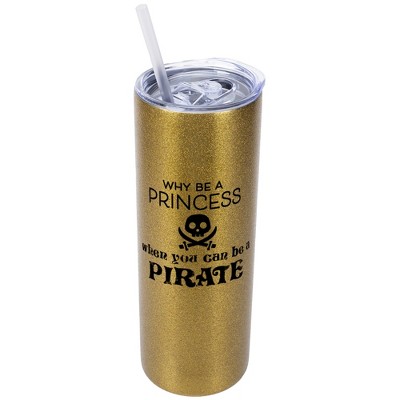 Elanze Designs Vegas Gold 20 Ounce Double Wall Stainless Steel Glitter Travel Tumbler With Sliding Lid And Straw, Why Be A Princess You Can Be A