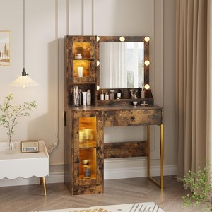 Makeup Vanity Desk with Mirror,RGB Lights,Charging Station,Storage Drawers - 1 of 4