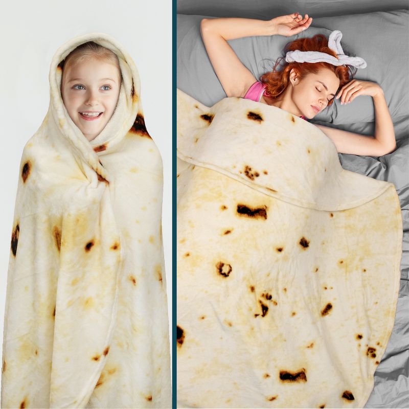 PAVILIA Burritos Tortilla Blanket, Double Sided Realistic Taco Wrap Adult Size, Funny Weird Cool Cute Fun Gag Gifts, 4 of 7
