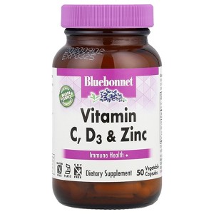 Bluebonnet Nutrition Vitamin C, D3 & Zinc, 50 Vegetable Capsules - 1 of 2