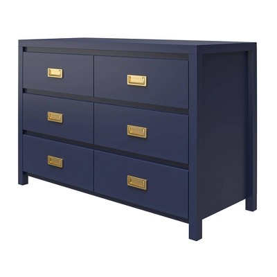 Navy 6-Drawer Dresser with Gold Pulls
