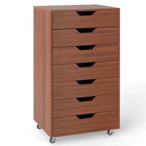 Costway 7-Drawer Chest Mobile File Cabinet Vertical Filing Organizer with Lockable Wheels Walnut/Brown/White/Black - 1 of 4