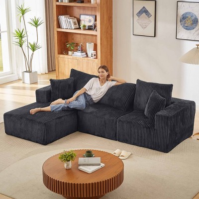 Aukfa 103.5" Modular Cloud Corduroy Sectional Sofa, L-Shaped No-Assembly Floor Couch with Washable Cover