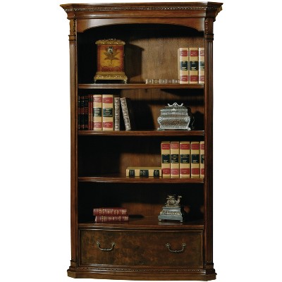 Traditional Old World Walnut Adjustable Bookcase with Drawers