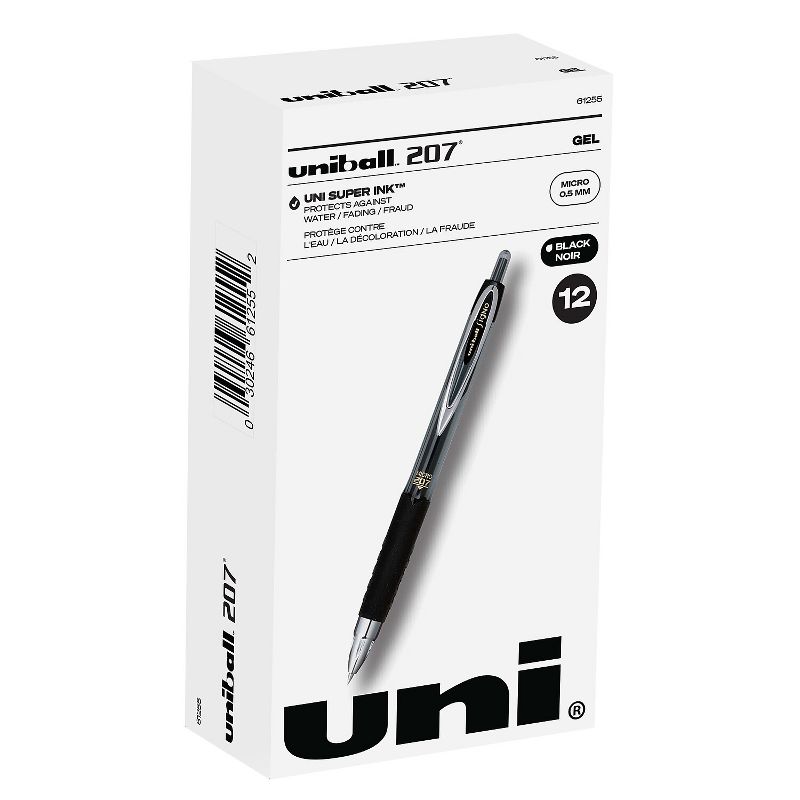 uni-ball Signo 207 Retractable Gel Pen Black Ink 0.5mm Dozen 61255, 1 of 9