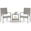Costway 3 PCS Patio Furniture Set with 2-Tier Table Tempered Glass Tabletop & Soft Cushions White/Black/Brown - 2 of 4