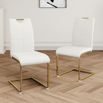 ALEXOUN Modern Dining Chairs Set of 2, PU Faux Leather High Back Upholstered Chairs, with Gold Metal Legs,for Kitchen,Living,Bedroom,Dining Room