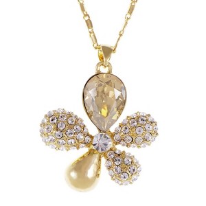 Anna-Kaci Women's Statement Necklace with Teardrop Crystal and Pearl Accents, Gold Tone Chain, Adjustable Length, Bold and Elegant Design - Flower - 1 of 4