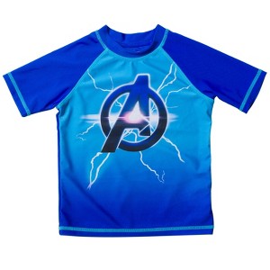 Marvel Avengers Spider-Man Hulk Black Panther Iron Man Thor Rash Guard Swim Shirt Toddler - 1 of 4