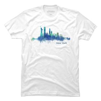 Men's Design By Humans New York City Skyline v05 Cityscape Watercolor By HQPhoto T-Shirt