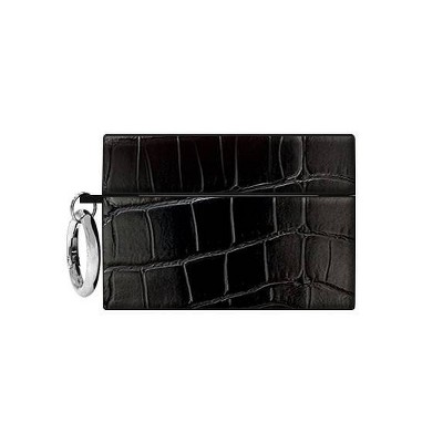 Flaunt Square AirPods Pro (1st/2nd gen.) Case - Black Crocodile Faux leather with Silver Ring Clip