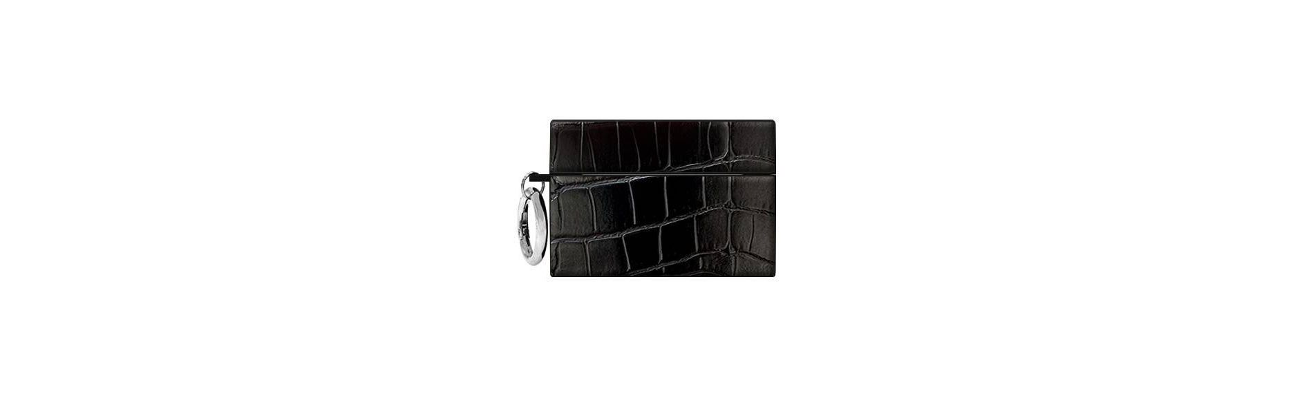 Flaunt Square AirPods Pro (1st/2nd gen.) Case - Black Crocodile Faux leather with Silver Ring Clip