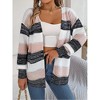 Coolmee Women's Striped Cardigan Sweaters Open Front Fall Hollow Out Contrast Color Block Long Lantern Sleeve Knit Sweater Coats L Pink - 3 of 4