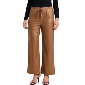 INSPIRE CHIC Women's Faux Leather Hight Waist Drawstring Straight Leg Pants with Pockets - 1 of 4
