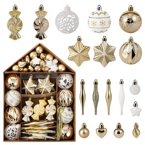 73-Pcs Champagne Gold Christmas Ornaments Set, Shatterproof Plastic Xmas Tree Balls & Holiday Decorations - 1 of 4