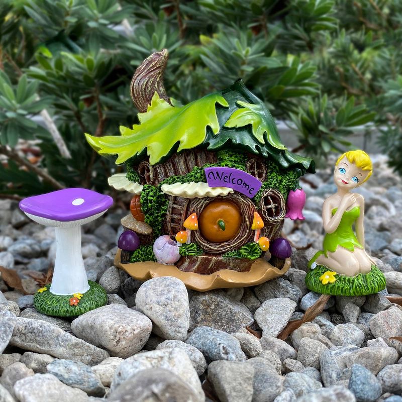 Disney Tinker Bell Miniature Resin Garden Set With Solar Tree House, 5 of 6