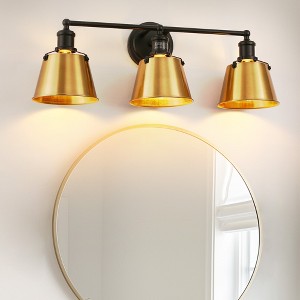 YANSUN 24 in. 3-Light Black and Gold Modern Bell Vanity Light for Bathroom Mirror with Metal Shades - 1 of 4