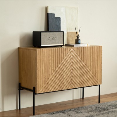 DOMETOUR Cabinet 2 Doors, with Grooved Storage Multifunctional Control Desk with Storage Cabinet for Living Room, Dining Room and Corridor